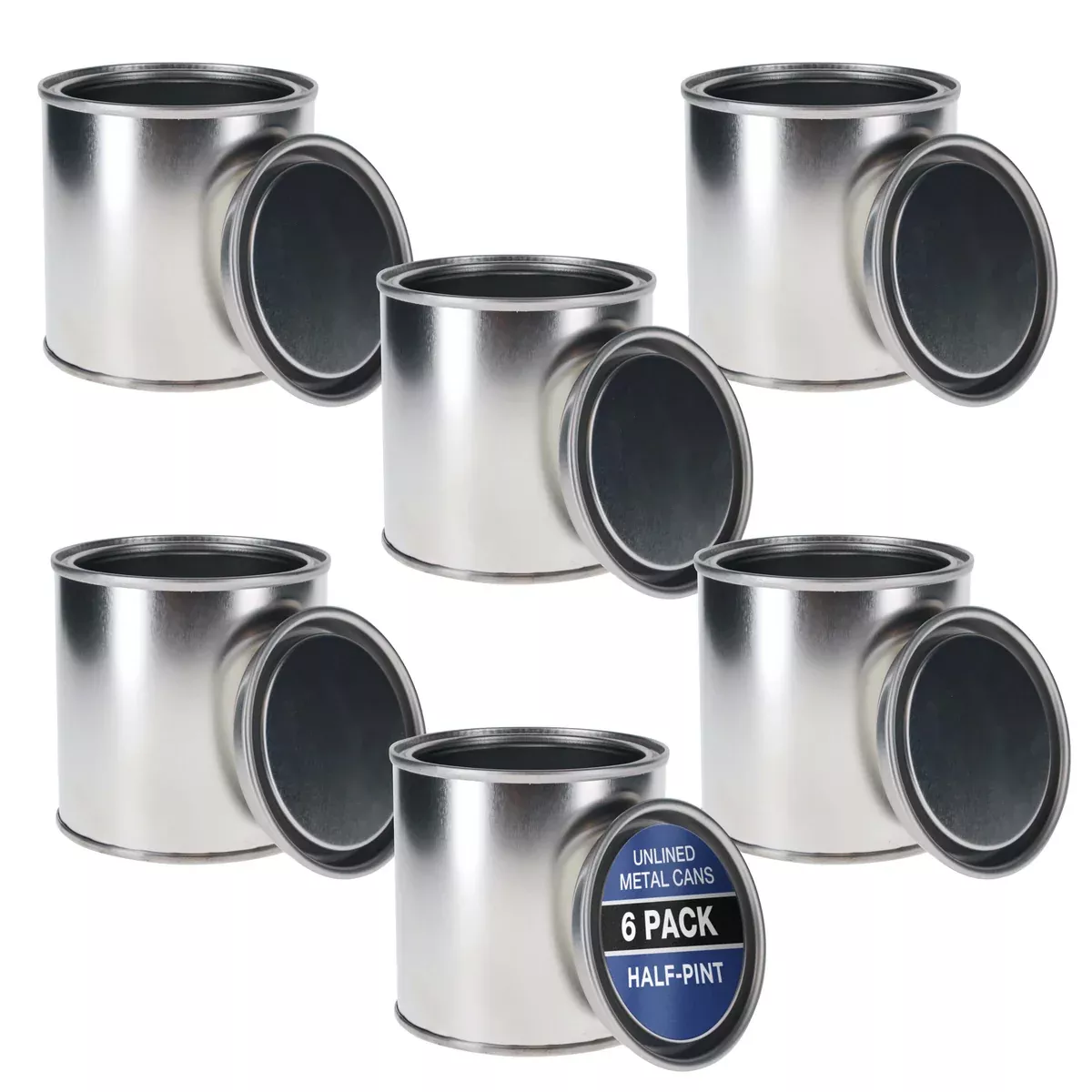 1/2 Pint Unlined Empty Metal Paint Can Bucket with Lids, Pack of 6 - Triple Tight Lid Seal, 8 fl. oz. Steel Coating Storage Container Tin - Store