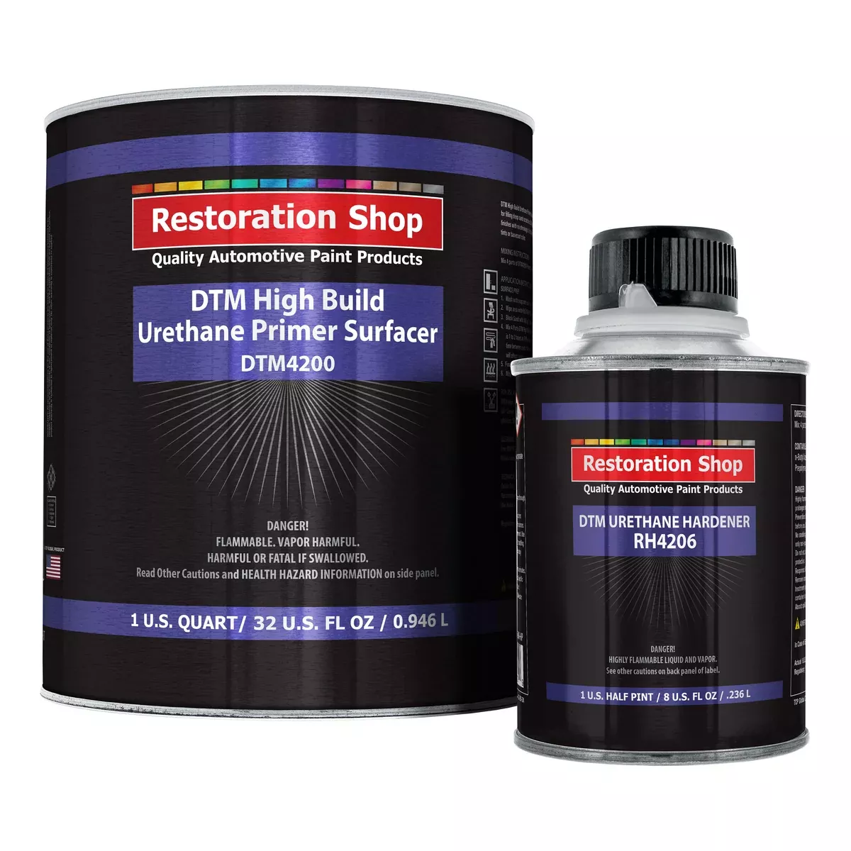 1.25 Quart 2K High Build Primer Automotive Paint Kit - 1 Qt. Gray Urethane Primer Surfacer, 1/2 Pint Hardener, 4:1 Mix Ratio