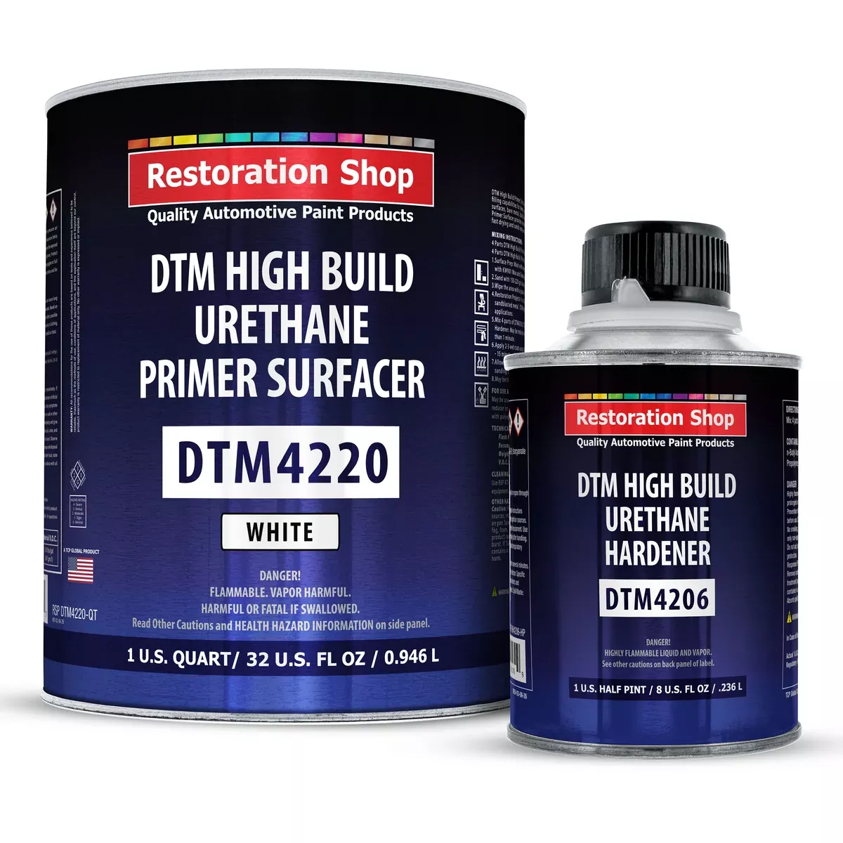 1.25 Quart 2K High Build Primer Automotive Paint Kit - 1 Qt. White Urethane Primer Surfacer, 1/2 Pint Hardener, 4:1 Mix Ratio