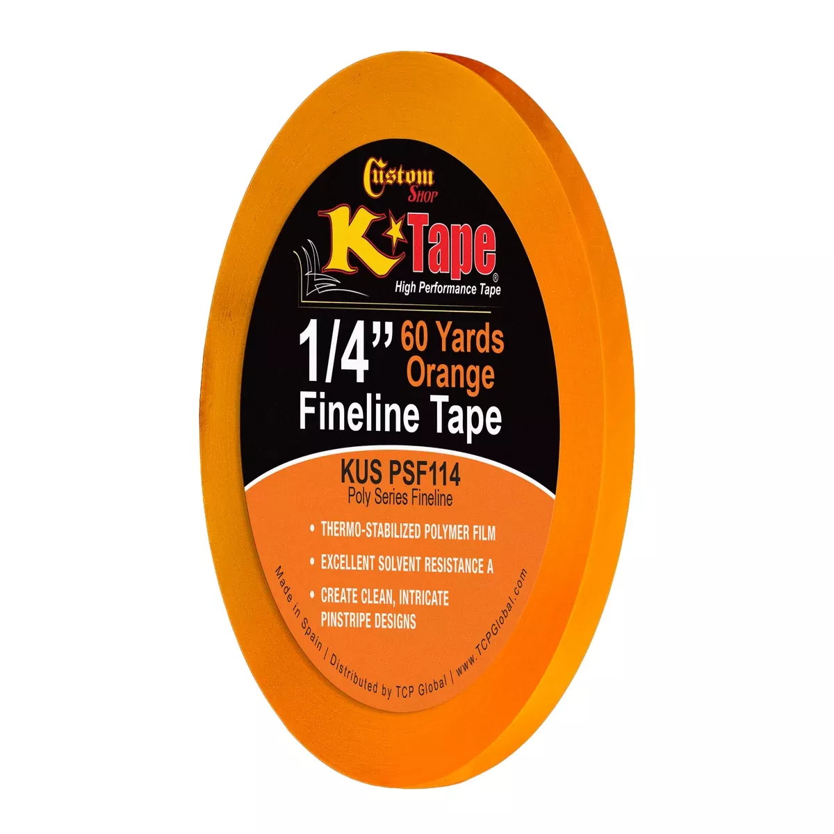 1/4 in. x 60 yd K-Tape Poly Series Fineline Tape, Orange (1 Roll)