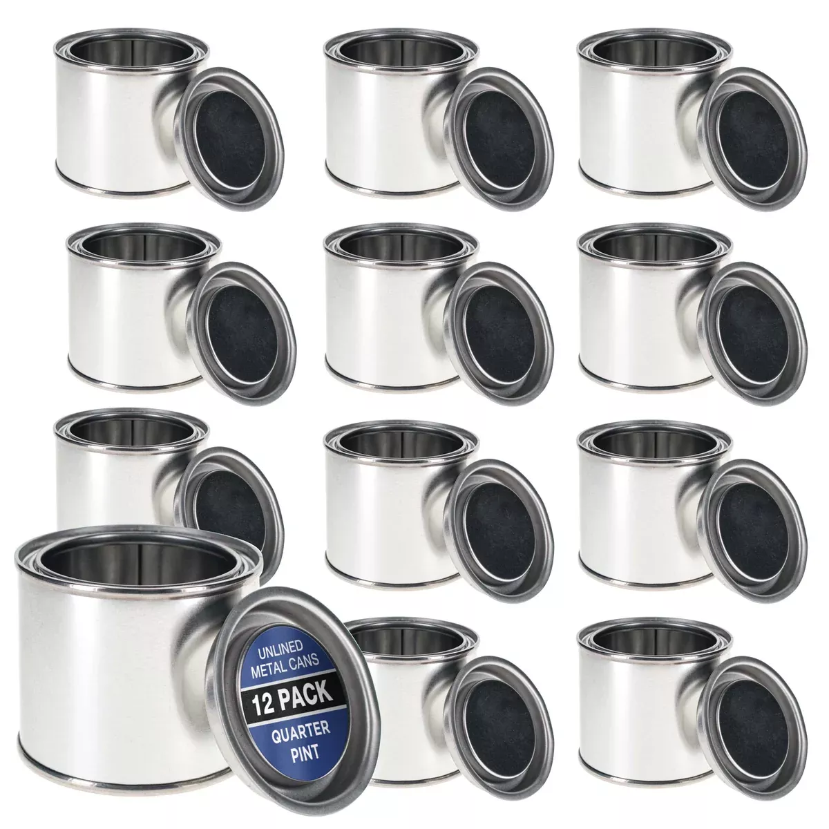 1/4 Pint Unlined Empty Metal Paint Can Bucket with Lids, Pack of 12 - Triple Tight Lid Seal, 4 fl. oz. Steel Coating Storage Container Tin - Store