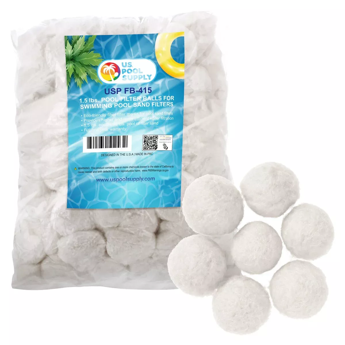 1.5 lbs Pool Filter Balls - Fiber Filter Media for Swimming Pool Sand Filters (Equals 50 lbs Pool Filter Sand) - Higher Filtration