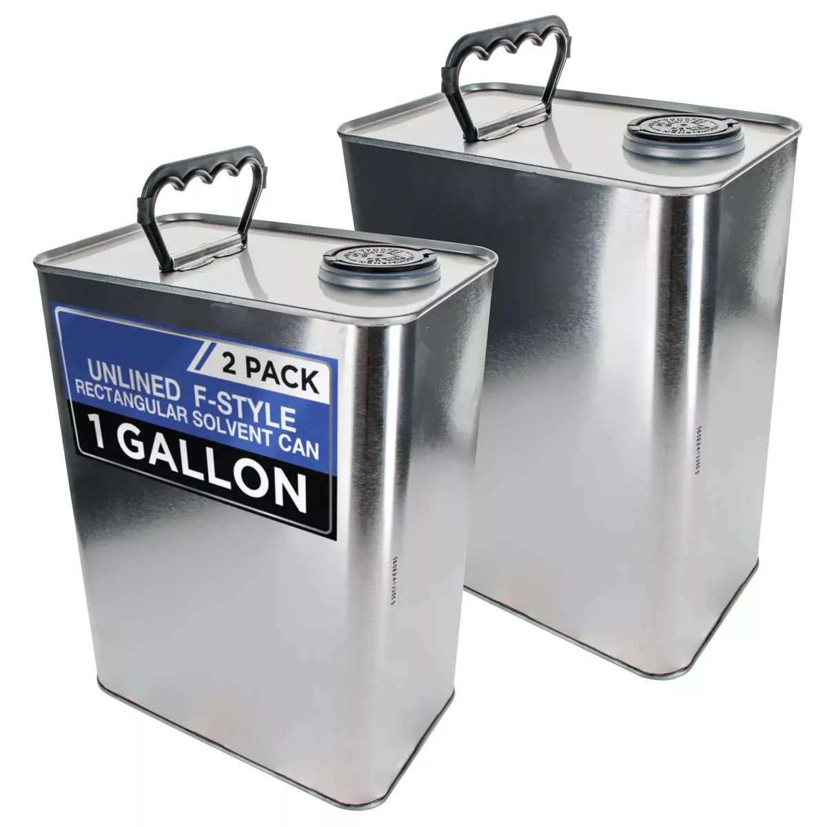 1 Gallon Empty F-Style Metal Rectangular Solvent Can with Caps, Pack of 2 - Pull-Up Spout, 128 fl. oz. Steel Paint Storage Container Tin - Unlined