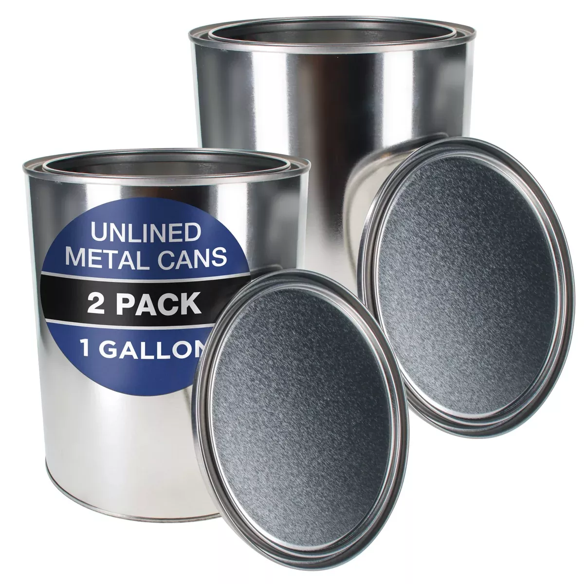1 Gallon Unlined Empty Metal Paint Can Bucket with Lids, Pack of 2 - Triple Tight Lid Seal, 128 fl. oz. Steel Coating Storage Container Tin - Store
