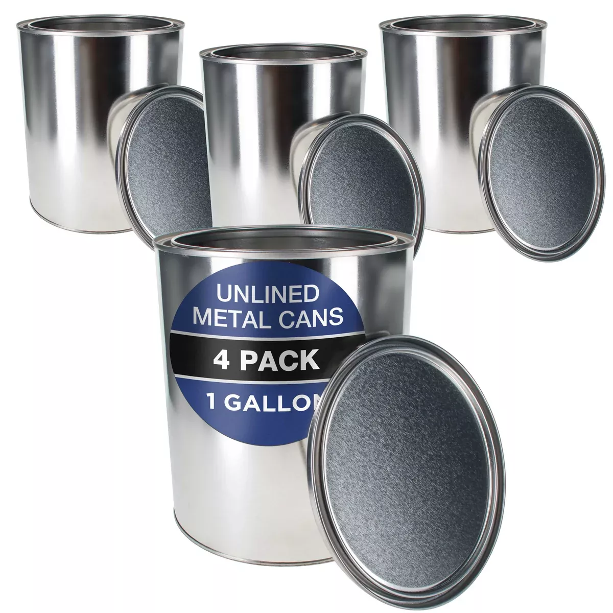 1 Gallon Unlined Empty Metal Paint Can Bucket with Lids, Pack of 4 - Triple Tight Lid Seal, 128 fl. oz. Steel Coating Storage Container Tin - Store