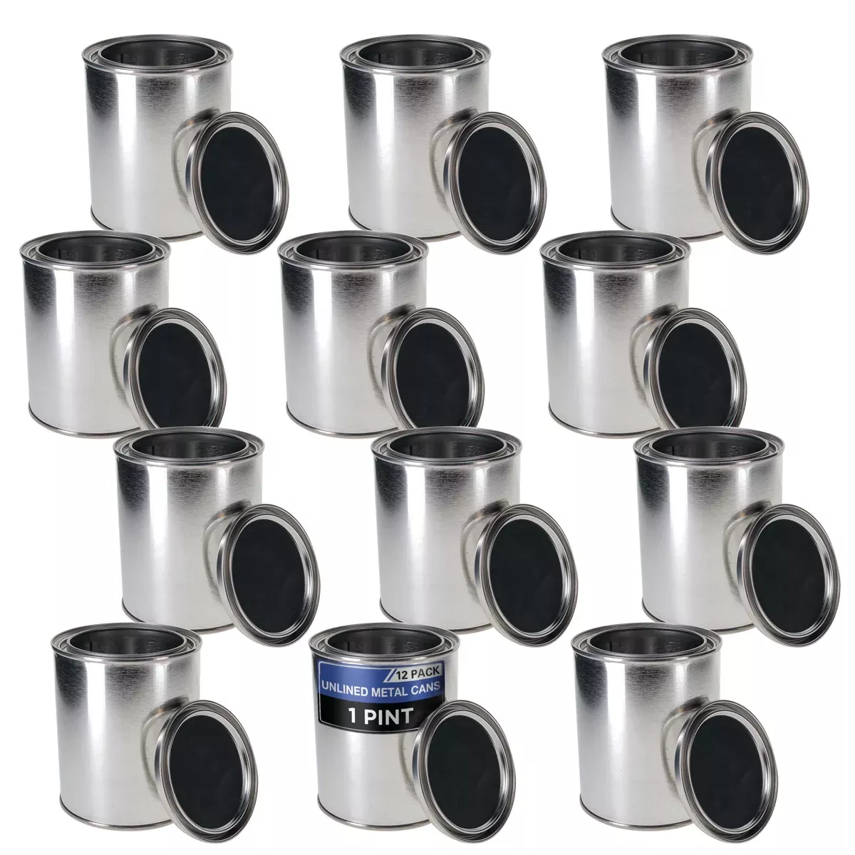 1 Pint Unlined Empty Metal Paint Can Bucket with Lids, Pack of 12 - Triple Tight Lid Seal, 16 fl. oz. Steel Coating Storage Container Tin - Store