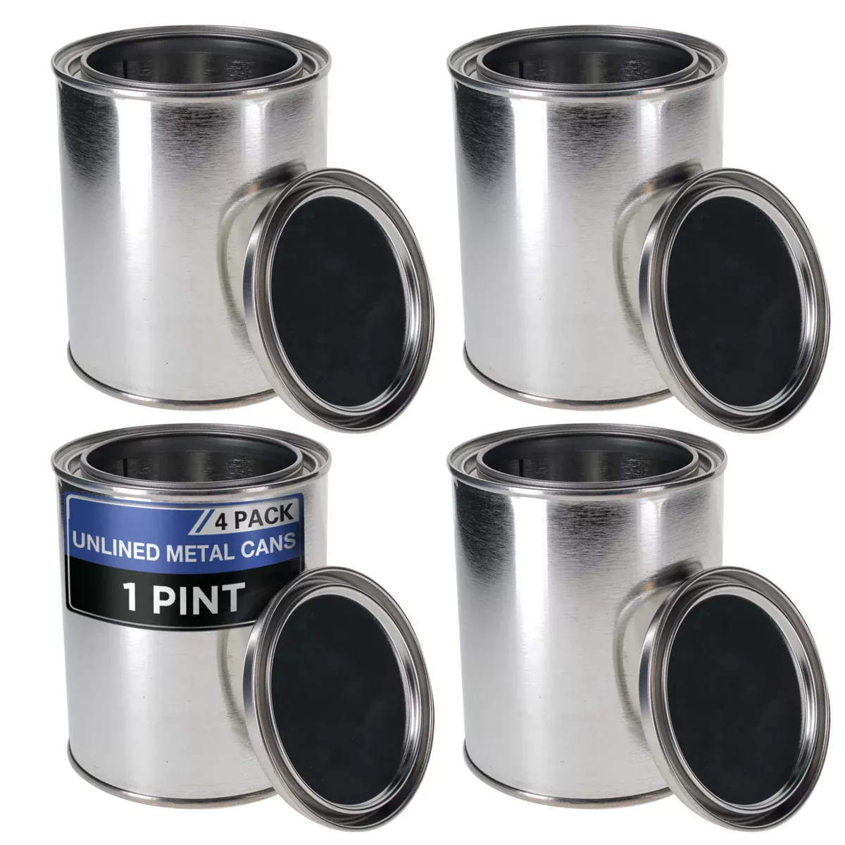 1 Pint Unlined Empty Metal Paint Can Bucket with Lids, Pack of 4 - Triple Tight Lid Seal, 16 fl. oz. Steel Coating Storage Container Tin - Store