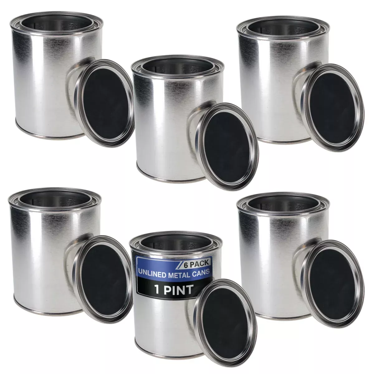 1 Pint Unlined Empty Metal Paint Can Bucket with Lids, Pack of 6 - Triple Tight Lid Seal, 16 fl. oz. Steel Coating Storage Container Tin - Store