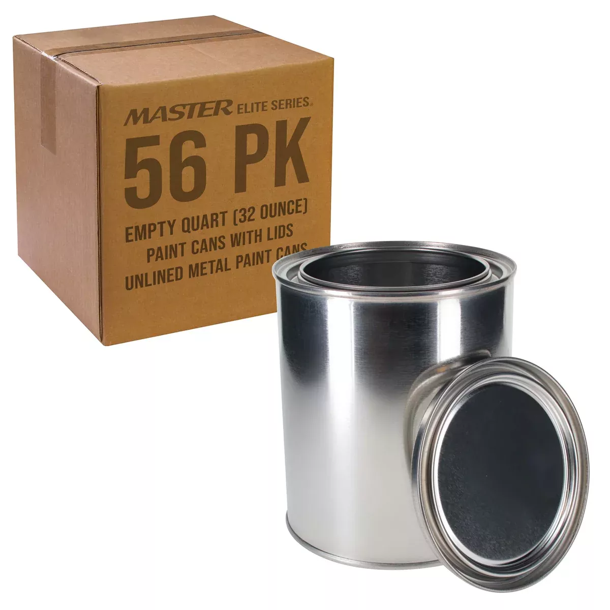 1 Quart Unlined Empty Metal Paint Can Bucket with Lids, 1 Case of 56 - Triple Tight Lid Seal, 32 fl. oz. Steel Coating Storage Container Tin - Store
