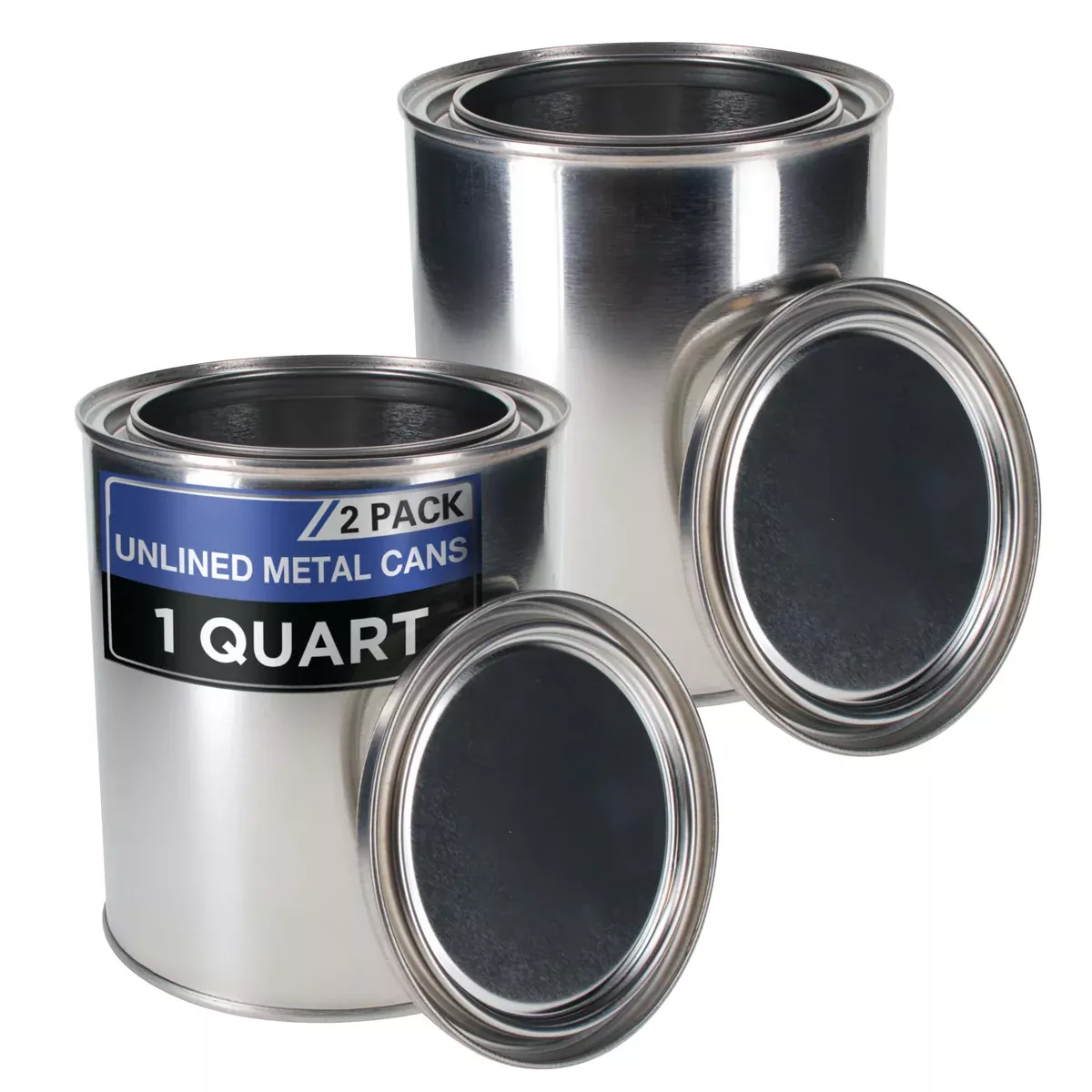 1 Quart Unlined Empty Metal Paint Can Bucket with Lids, Pack of 2 - Triple Tight Lid Seal, 32 fl. oz. Steel Coating Storage Container Tin - Store