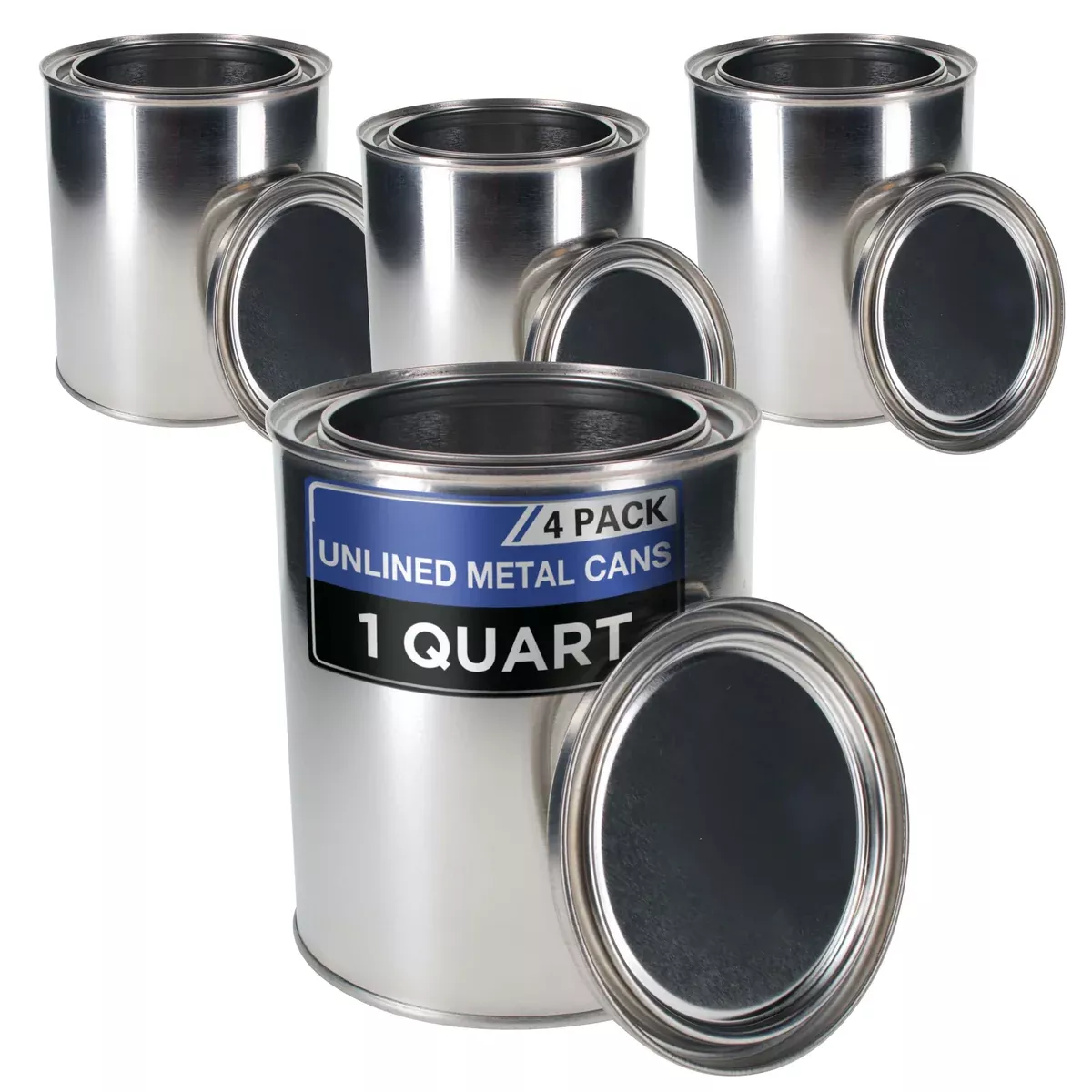 1 Quart Unlined Empty Metal Paint Can Bucket with Lids, Pack of 4 - Triple Tight Lid Seal, 32 fl. oz. Steel Coating Storage Container Tin - Store