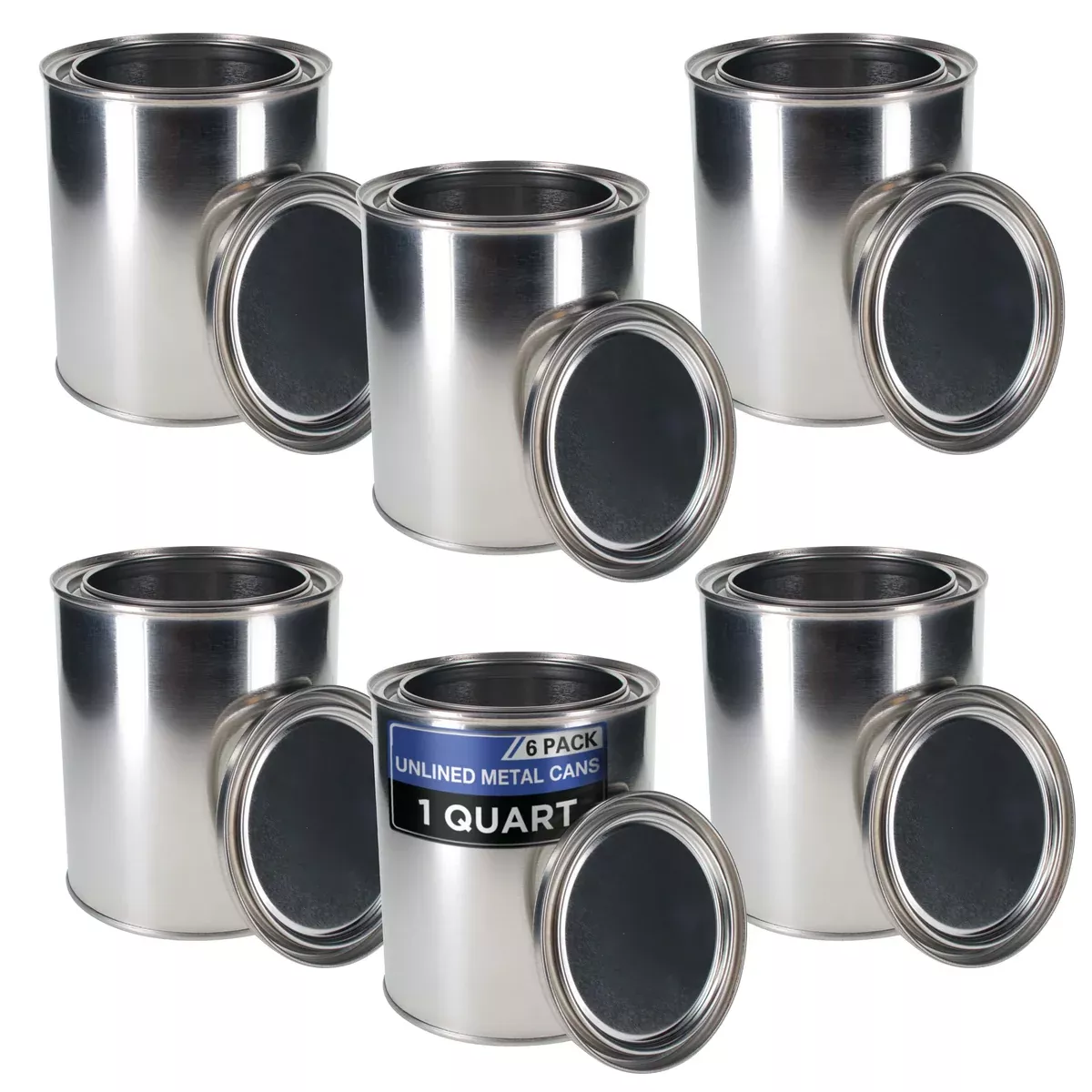 1 Quart Unlined Empty Metal Paint Can Bucket with Lids, Pack of 6 - Triple Tight Lid Seal, 32 fl. oz. Steel Coating Storage Container Tin - Store