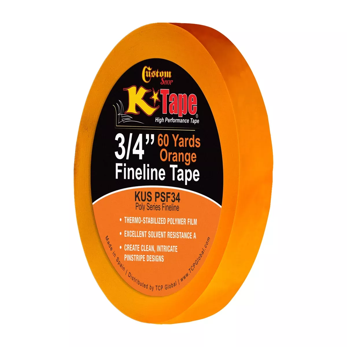 3/4 in. x 60 yd K-Tape Poly Series Fineline Tape, Orange (1 Roll)
