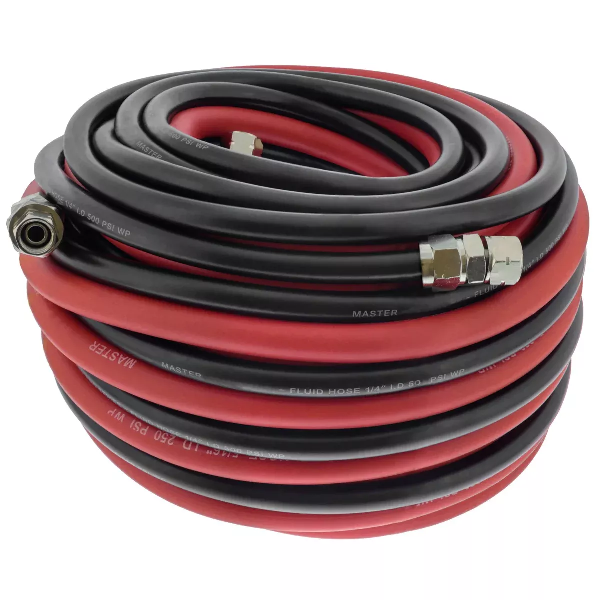 50 Foot Air and Fluid Hose Assembly Set with Fittings for Spray Guns, Paint Pressure Pot Tanks, Professional Heavy Duty - Air 3/8" NPS, 5/16" ID &