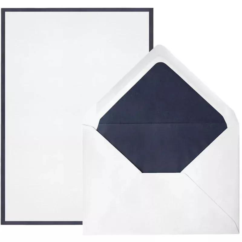 Bi-Color Sheet Correspondence box set, 5.75×8.25 25 sheets 25 envelopes navy/white