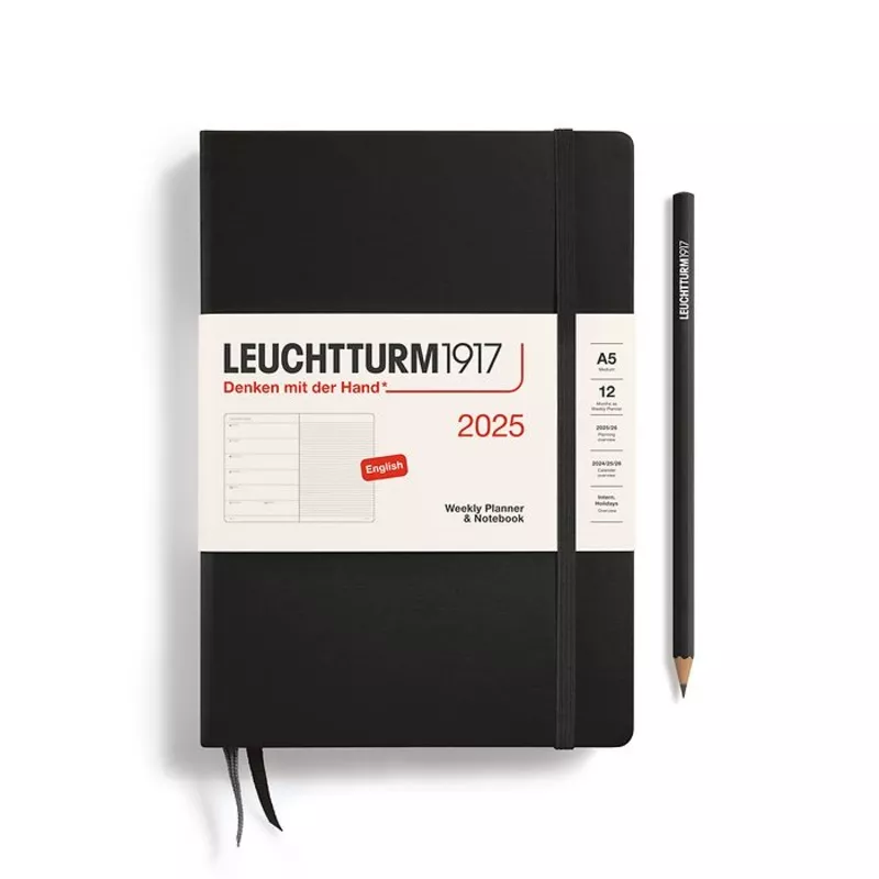 *Clearance* Leuchtturm1917 – 2025 Weekly Planner & Notebook Hardcover (A5) – Black (Current Year)