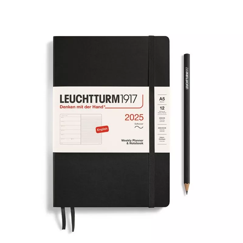 *Clearance* Leuchtturm1917 – 2025 Weekly Planner & Notebook Softcover (A5) – Black (Current Year)