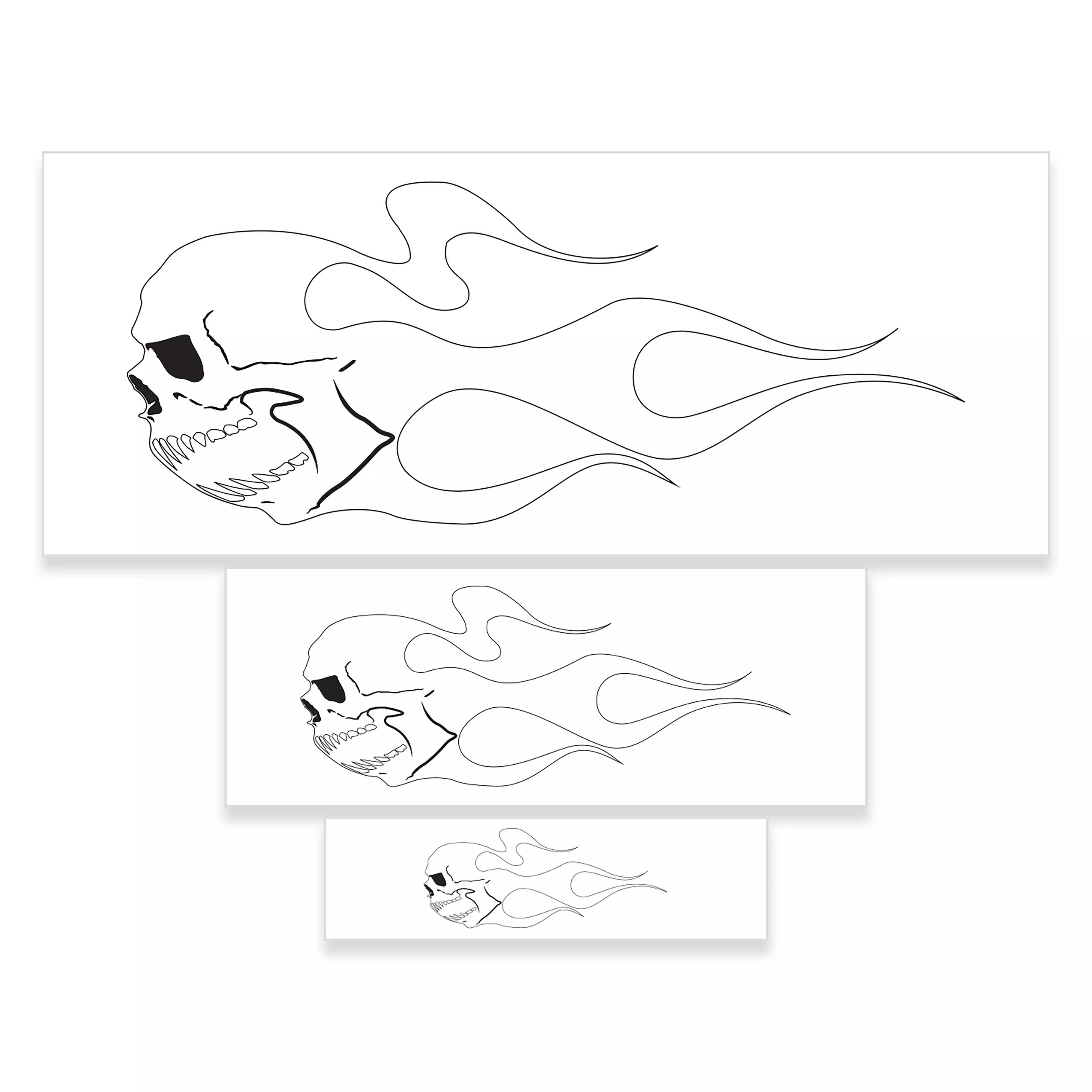 Custom Shop Airbrush Skull Fire Flame Stencil Set (Skull Design #2 in 3 Scale Sizes) - Laser Cut Reusable Templates