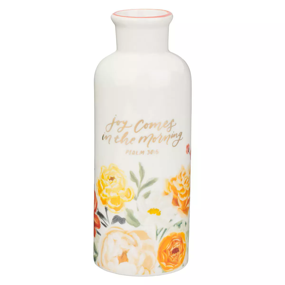 Joy Comes in the Morning Orange Foral Ceramic Table Vase – Psalm 30:5