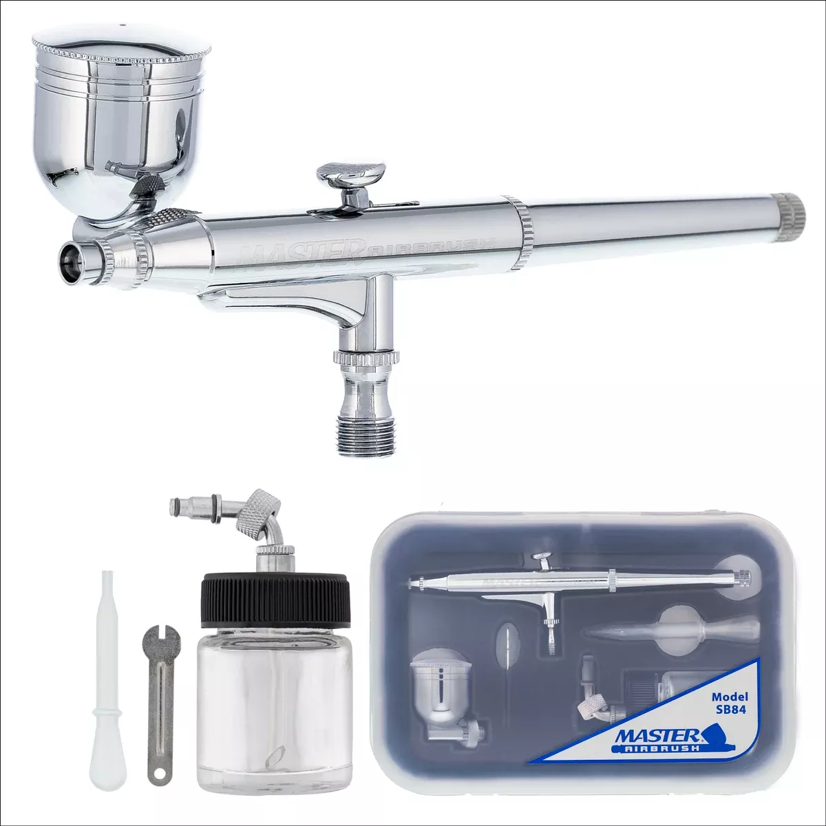 SB84 Multi-Purpose Dual-Action Side Bowl Feed with 0.3mm Tip, Gravity Cup & Siphon Suction Feed Fluid Bottle - Airbrush Gun for Painting, Auto, Art