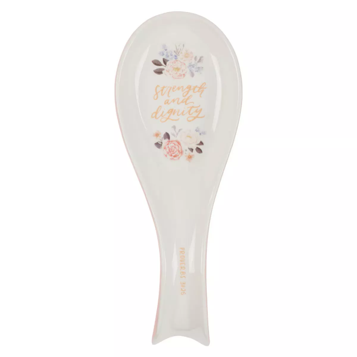 Strength and Dignity Pink Floral Ceramic Spoon Rest – Proverbs 31:25
