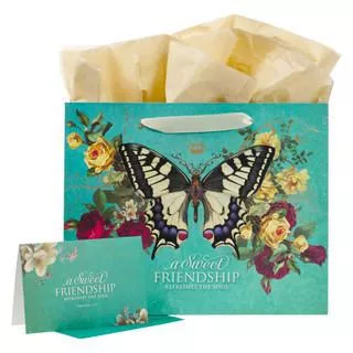 Sweet Friendship Butterfly Green Large Landscape Gift Bag with Card Set – Proverbs 27:9