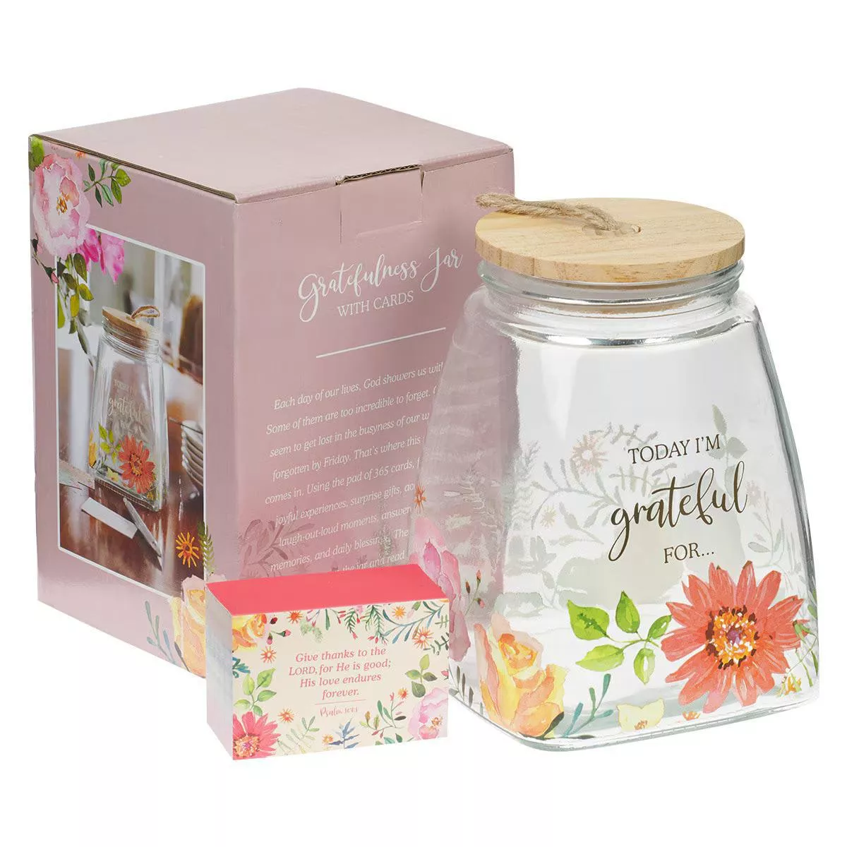 Today I’m Grateful For Orange Daisy Glass Gratitude Jar with Cards