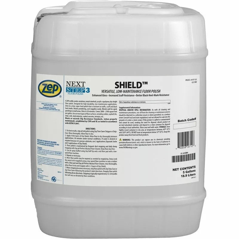 Zep Commercial SHIELD Floor Polish – For Floor, Multipurpose – 640 fl oz (20 quart) – Water Based, Durable, Scuff Resistant, Black Mark Resistant, Slip Resistant – Milky White – 1 Each